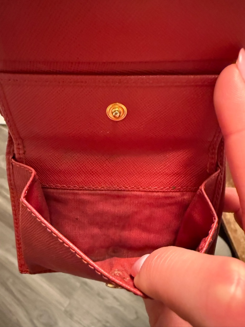 Prada Red Saffiano Leather Compact Wallet Card Holder with Gold Logo with Box - Picture 12 of 16